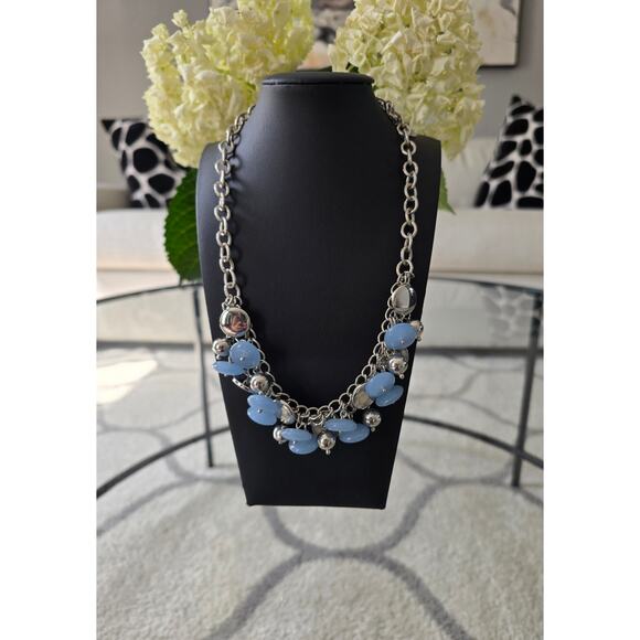 Talbots Silver Blue Disc Bead Necklace New - Picture 1 of 4